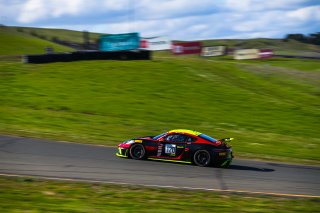 #120 Porsche 718 Cayman GT4 CS MR of Adam Adelson, Premier Racing, GT America Powered by AWS, GT4, SRO America Sonoma Raceway, Sonoma, CA, March 2021.   | Fabian Lagunas/SRO