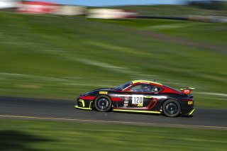#120 Porsche 718 Cayman GT4 CS MR of Adam Adelson, Premier Racing, GT America Powered by AWS, GT4, SRO America Sonoma Raceway, Sonoma, CA, March 2021.   | Brian Cleary/BCPix.com/SRO