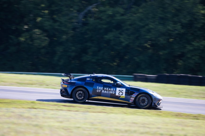 #25 Aston Martin Vantage AMR GT4 of Gray Newell, Heart of Racing, GT America Powered by AWS, GT4, SRO America, Virginia International Raceway, Alton, VA, June 2021.
