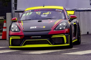 #120 Porsche 718 Cayman GT4 CS MR of Adam Adelson, Premier Racing, GT America Powered by AWS, GT4, SRO America, GT America, Nashville, TN, Aug 2021. | SRO Motorsports Group