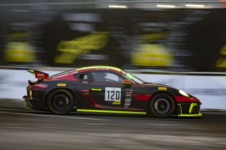 #120 Porsche 718 Cayman GT4 CS MR of Adam Adelson, Premier Racing, GT America Powered by AWS, GT4, SRO America, GT America, Nashville, TN, Aug 2021. | Brian Cleary/SRO