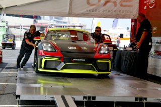 #120 Porsche 718 Cayman GT4 CS MR of Adam Adelson, Premier Racing, GT America Powered by AWS, GT4, SRO America, GT America, Nashville, TN, Aug 2021. | Brian Cleary/SRO