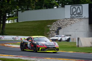 #120 Porsche 718 Cayman GT4 CS MR of Adam Adelson, Premier Racing, GT America Powered by AWS, GT4, SRO America, Road America, Elkhart Lake, WI, Aug 2021. | SRO Motorsports Group