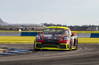 #120 Porsche 718 Cayman GT4 CS MR of Adam Adelson, Premier Racing, GT America Powered by AWS, GT4, SRO America, Sebring International Raceway, Sebring, FL, September 2021. | Brian Cleary/SRO