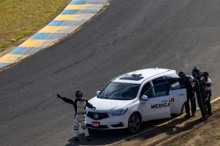 Medical Car and crew assist an unijured driver to the paddock. SRO America, Sonoma Raceway, Sonoma, CA, April  2022.
 | RegisLefebure/SRO