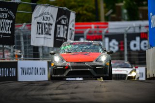 #7 Porsche 718 Cayman GT4 CLUBSPORT MR of Rusty Bittle, Flatrock Motorsports, GT America Powered by AWS, INV, SRO America, Music City Grand Prix, Nashville, Tennesee, August 2022.
 | Fred Hardy | SRO