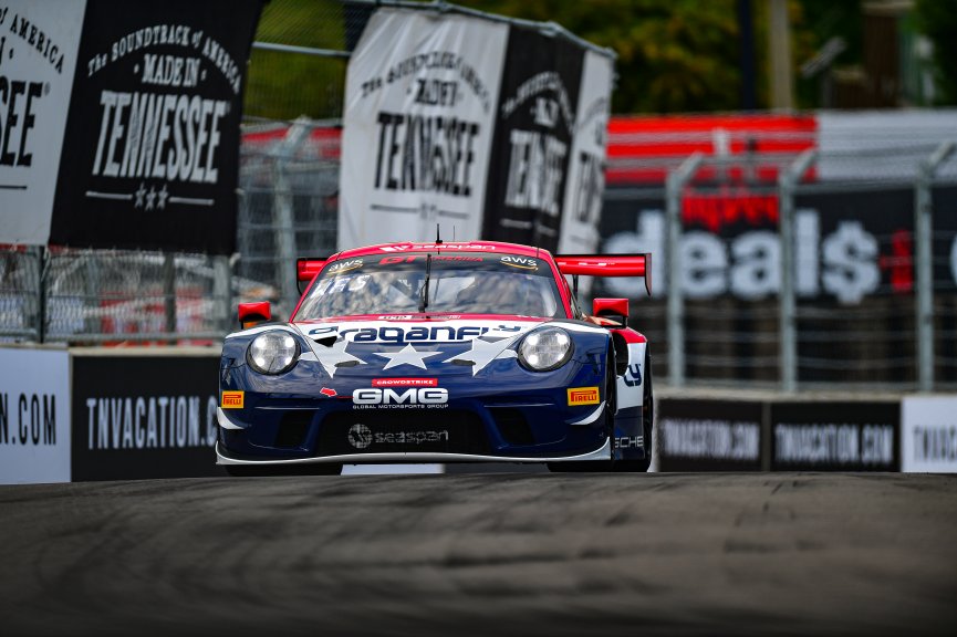 #032 Porsche 911 GT3-R (991.ii) of Kyle Washington, GMG Racing, GT America Powered by AWS, SRO3, SRO America, Music City Grand Prix, Nashville, Tennesee, August 2022.
