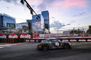 #7 Porsche 718 Cayman GT4 CLUBSPORT MR of Rusty Bittle, Flatrock Motorsports, GT America Powered by AWS, INV, SRO America, Music City Grand Prix, Nashville, Tennesee, August 2022.
 | Fred Hardy | SRO