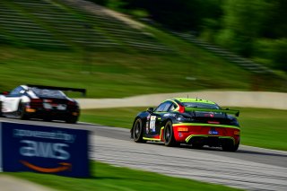 #120 Porsche 718 Cayman GT4 CLUBSPORT MR P of Adam Adelson and Elliott Skeer, Premier Racing, GT4 America, Pro-Am, SRO America, Road America, Elkhart Lake, Wisconsin, August 2022.
 | Fred Hardy | SRO