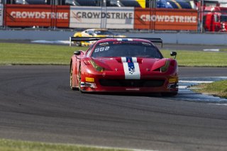 #56 Ferrari 458 Italia GT3 of Andy Pilgrim, SKI Autosports, GT America Powered by AWS, SRO3, SRO America, Indianapolis Motor Speedway, Indianapolis, Indiana, Oct 2022.
 | Brian Cleary/SRO