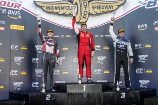 #50 Aston Martin Vantage GT4 of Ross Chouest, Chouest Povoledo Racing, GT America Powered by AWS, GT4, SRO America, Indianapolis Motor Speedway, Indianapolis, Indiana, Oct 2022.
 | Brian Cleary/SRO