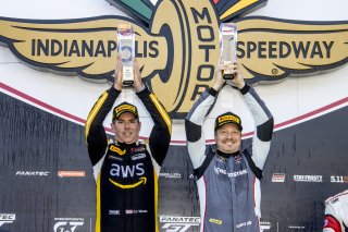 #58 Audi R8 LMS GT2 of CJ Moses, GMG Racing, GT America Powered by AWS, GT2, #04 Mercedes-AMG GT3 of George Kurtz, Riley Motorsports, SRO3, SRO America, Indianapolis Motor Speedway, Indianapolis, Indiana, Oct 2022.
 | Brian Cleary/SRO