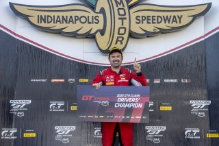 #50 Aston Martin Vantage GT4 of Ross Chouest, Chouest Povoledo Racing, GT America Powered by AWS, GT4, SRO America, Indianapolis Motor Speedway, Indianapolis, Indiana, Oct 2022.
 | Brian Cleary/SRO
