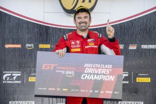 #50 Aston Martin Vantage GT4 of Ross Chouest, Chouest Povoledo Racing, GT America Powered by AWS, GT4, SRO America, Indianapolis Motor Speedway, Indianapolis, Indiana, Oct 2022.
 | Brian Cleary/SRO