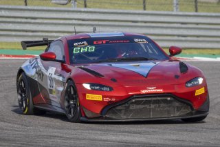 #50 Aston Martin Vantage GT4 of Ross Chouest, Chouest Povoledo Racing, GT America Powered by AWS, GT4, SRO America, Circuit of the Americas, Austin TX, May 2023.
 | Brian Cleary/SRO