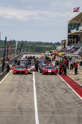 #04 Mercedes-AMG GT3 of George Kurtz, Crowdstrike by Riley, GT America Powered by AWS, SRO3, #56 Ferrari 458 Italia of Johnny O'Connell, SKI Autosports, SRO America, Circuit of the Americas, Austin TX, May 2023.
 | Brian Cleary/SRO