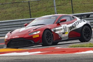 #50 Aston Martin Vantage GT4 of Ross Chouest, Chouest Povoledo Racing, GT America Powered by AWS, GT4, SRO America, Circuit of the Americas, Austin TX, May 2023.
 | SRO Motorsports Group