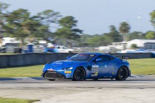 #009 Aston Martin Vantage AMR GT4 of Tim Savage, TRG-The Racers Group, GT America Powered by AWS, GT4, SRO America, Sebring International Raceway, Sebring, FL, September 2023.
 | Brian Cleary/SRO