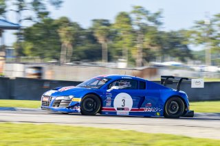 #3 Audi R8-LMS of Johnny O'Connell. SKI Autosports, GT America Powered by AWS, SRO3, SRO America, Sebring International Raceway, Sebring, FL, September 2023.
 | Brian Cleary/SRO