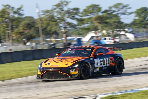 #8 Aston Martin Vantage AMR GT4 of Elias Sabo, Flying Lizard Motorsports, GT America Powered by AWS, GT4, SRO America, Sebring International Raceway, Sebring, FL, September 2023.
 | Brian Cleary/SRO