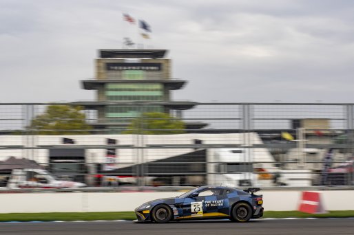 #25 Aston Martin Vantage AMR GT4 of Gray Newell, Heart of Racing Team, GT America Powered by AWS, GT4, SRO America, Indianapolis Motor Speedway, Indianapolis, IN, October 2023.
 | Brian Cleary/SRO