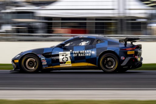 #25 Aston Martin Vantage AMR GT4 of Gray Newell, Heart of Racing Team, GT America Powered by AWS, GT4, SRO America, Indianapolis Motor Speedway, Indianapolis, IN, October 2023.
 | Brian Cleary/SRO