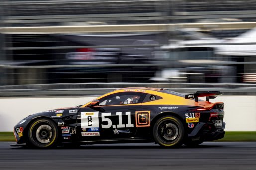 #8 Aston Martin Vantage AMR GT4 of Elias Sabo, Flying Lizard Motorsports, GT America Powered by AWS, GT4, SRO America, Indianapolis Motor Speedway, Indianapolis, IN, October 2023.
 | Brian Cleary/SRO