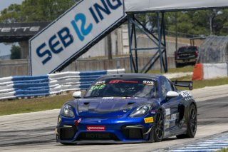 #098 Porsche 718 Cayman GT4 of Isaac Sherman, Rotek Racing, GT America, GT4, SRO America, Sebring International Raceway, Sebring, FL, May 2024.
 | Brian Cleary/SRO