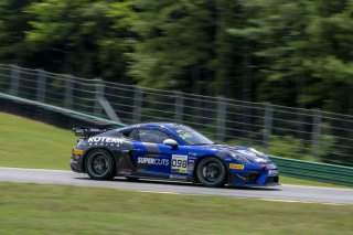#098 Porsche 718 Cayman GT4 of Isaac Sherman, Rotek Racing, GT America, GT4, SRO America, VIRginia International Raceway, Alton, VA, July 2024.
 | Brian Cleary/SRO