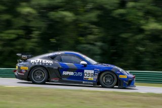#098 Porsche 718 Cayman GT4 of Isaac Sherman, Rotek Racing, GT America, GT4, SRO America, VIRginia International Raceway, Alton, VA, July 2024.
 | Brian Cleary/SRO
