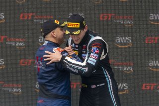 #29 BMW M4 GT3 of Justin Rothberg, Turner Motorsport, GT America, SRO3, #27 Mercedes-AMG GT3 of Jason Daskalos, CRP/Daskalos Motorsports, SRO America, Road America, Elkhart Lake, WI, August 2024.
 | Brian Cleary/SRO