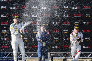 #27 Mercedes-AMG GT3 of Jason Daskalos, CRP Racing, #14 Audi R8 LMS GT3 of James Sofronas, GMG Racing, #3 Audi R8 LMS GT3 of Johnny O'Connell, SKI Autosports, GT America Powered by AWS, SRO3, Streets of Long Beach Presented by 5.11, Long Beach, CA, April  | Fabian Lagunas / SRO