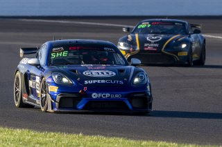 #098 Porsche 718 Cayman GT4 of Isaac Sherman, Rotek Racing, GT America, GT4, SRO America, Indianapolis Motor Speedway, Indianapolis, IN, October 2024.
 | Brian Cleary/SRO