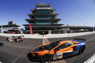 #32 Porsche 911 GT3-R (991.ii) of Kyle Washington, GMG Racing, GT America, SRO3, #085 McLaren Arturo GT4 of Alan Teo, Orlando Motorsports Services, GT4, SRO America, Indianapolis Motor Speedway, Indianapolis, IN, October 2024.
 | Brian Cleary/SRO