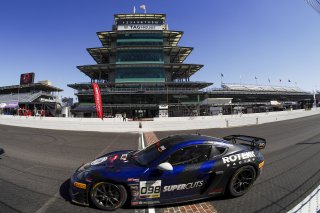 #098 Porsche 718 Cayman GT4 of Isaac Sherman, Rotek Racing, GT America, GT4, SRO America, Indianapolis Motor Speedway, Indianapolis, IN, October 2024.
 | Brian Cleary/SRO
