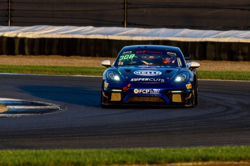 #098 Porsche 718 Cayman GT4 of Isaac Sherman, Rotek Racing, GT America, GT4, SRO America, Indianapolis Motor Speedway, Indianapolis, IN, October 2024.
 | Brian Cleary/SRO