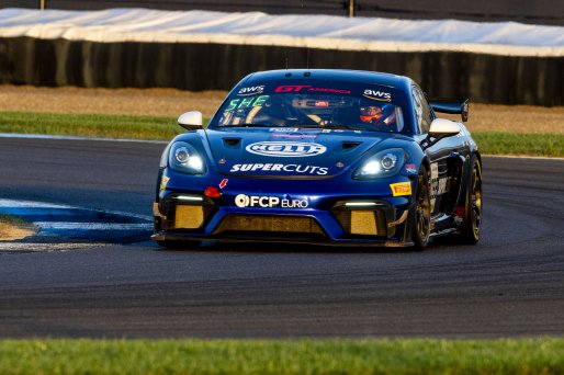 #098 Porsche 718 Cayman GT4 of Isaac Sherman, Rotek Racing, GT America, GT4, SRO America, Indianapolis Motor Speedway, Indianapolis, IN, October 2024.
 | Brian Cleary/SRO