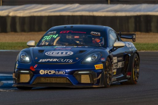 #098 Porsche 718 Cayman GT4 of Isaac Sherman, Rotek Racing, GT America, GT4, SRO America, Indianapolis Motor Speedway, Indianapolis, IN, October 2024.
 | Brian Cleary/SRO