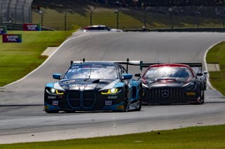 #29 BMW M4 GT3 of Justin Rothberg, Turner Motorsport, GT America, SRO3, #27 Mercedes-AMG GT3 of Jason Daskalos, CRP/Daskalos Motorsports, SRO America, Barber Motorsports Park, Birmingham, AL, September 2024
 | Brian Cleary/SRO