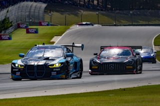 #29 BMW M4 GT3 of Justin Rothberg, Turner Motorsport, GT America, SRO3, #27 Mercedes-AMG GT3 of Jason Daskalos, CRP/Daskalos Motorsports, SRO America, Barber Motorsports Park, Birmingham, AL, September 2024
 | Brian Cleary/SRO