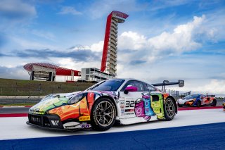 #32 Porsche 992 GT3-R of Kyle Washington, GMG Racing, GT America, SRO3, SRO America, Circuit fo the Americas, Austin, TX, April 2025.
 | Brian Cleary/SRO