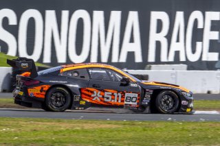 #80  BMW M4 GT4 (G82) EVO of Elias Sabo, Flying Lizards Motorsports, GT America, SRO3, SRO America, Sonoma Raceway, Sonoma, CA, March 2025.
 | Brian Cleary/SRO